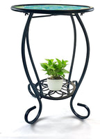 LIFFY Mosaic Outdoor Side Table, Mosaic Plant Stand, End Table W/Storage Shelf by LiffyArt