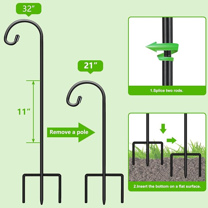 FEED GARDEN Adjustable 32 Inch Shepherd Hooks Thick Rust Resistant Steel - Image 6