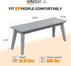 VINGLI Outdoor Wooden Bench, 45” 2-Person Backless Dining Bench, Weatherproof - Image 3