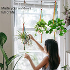 Rainbow Macrame Plant Hangers Indoor Outdoor, 3 Pack Different Size Flower Pot - Image 2