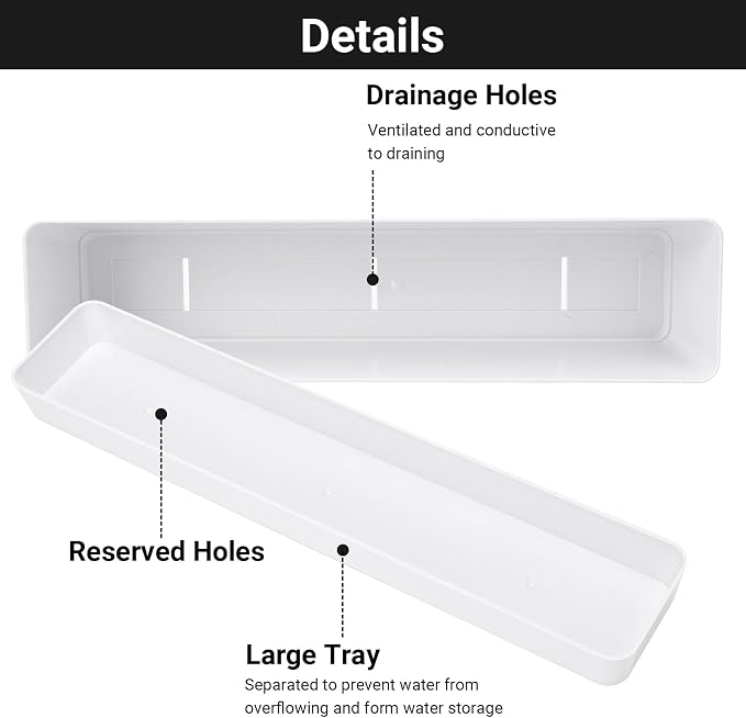 GREANER 12x3.8 Inch Herb Planters, 6 Pack White Rectangle Window Boxes - Image 3