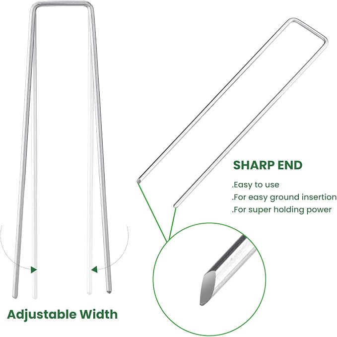 6 Inches Galvanized Garden Staples, Metal Tent Stakes, Heavy Duty U-Shaped Pins - Image 2