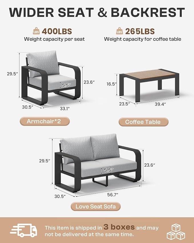 Aluminum Outdoor Patio Couch Loveseat, Oversized Patio Sofa - Image 9
