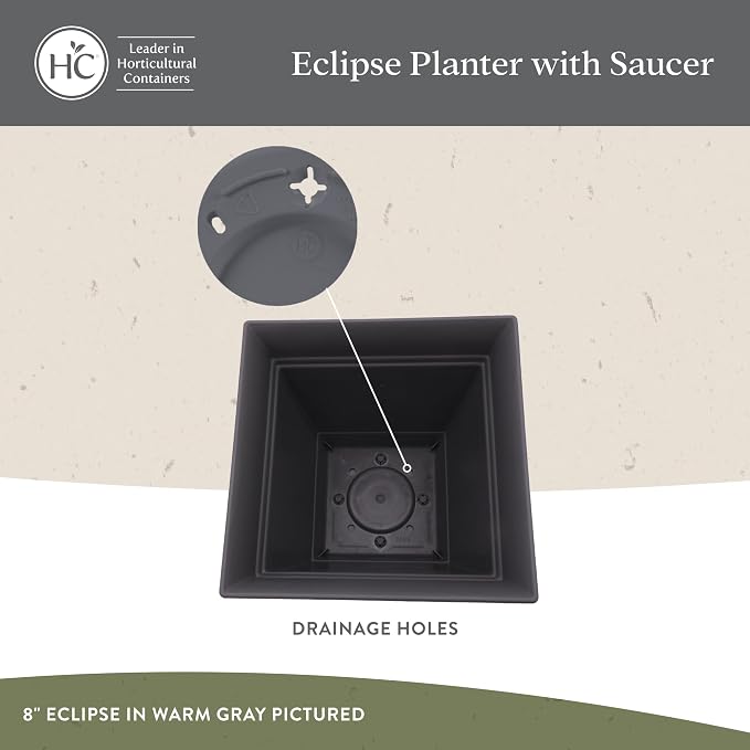 The HC Companies 12 Inch Eclipse Square Planter Pots w/Drainage Holes & - Image 3