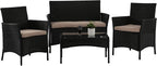PayLessHere 4 Pieces Patio Furniture Set Rattan Outside Furniture Wicker Sofa by PayLessHere