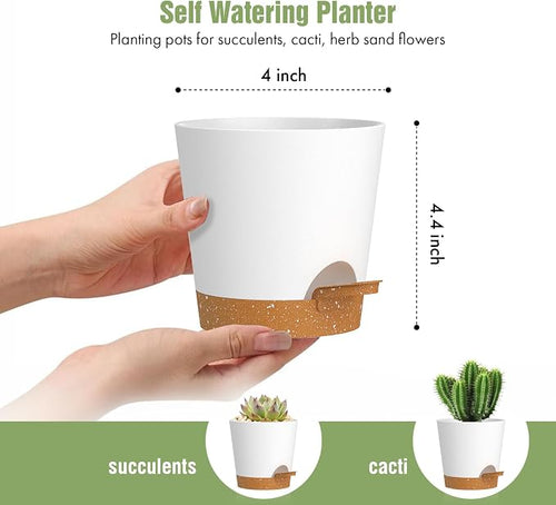 4 inch Self Watering Pots for Indoor Outdoor Plants, 6 Pack Plastic Flower - Image 2