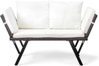 Outvita Outdoor Convertible Couch Sofa Bed, Woven Rattan Patio Furniture Daybed by Outvita