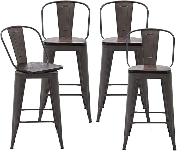 Alunaune 30" Swivel Metal Counter Height Bar Stools Set of 4 High Back - Image 10