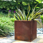 Corten Steel Planter Box Metal Outdoor Planter Large Square Cube Rustic 32 Inch - Image 9