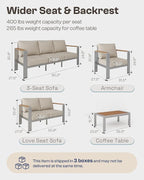 Aluminum Outdoor Sofa Bistro Set, 3 Piece Outdoor Patio Furniture Set - Image 7