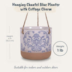 Blue Sky Clayworks 5" Hanging Chantel Blue Planter, Soft Blue Damask & Clay Foot - Image 3