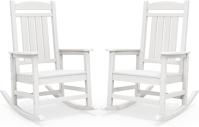 SERWALL Outdoor Rocking Chairs Set of 2, Oversized HDPE Porch Rockers by SERWALL