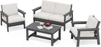SERWALL HDPE Outdoor Furniture Set 4, All Weather Wood-Like Outdoor Sofa by SERWALL