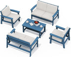 SERWALL HDPE Patio Furniture Set, 5 Piece All Weather Wood-Like Sectional by SERWALL