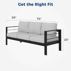 Wisteria Lane Patio Furniture Aluminum Sofa, All-Weather Outdoor 3 Seats Couch - Image 2