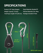 8-Pack 1/8” Ratchet Straps, Heavy Duty Ratchet Tie Down Straps Kayak Hanger - Image 6
