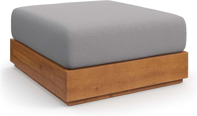 Modway Tahoe Acacia Wood Outdoor Ottoman in Natural Light Gray by Modway