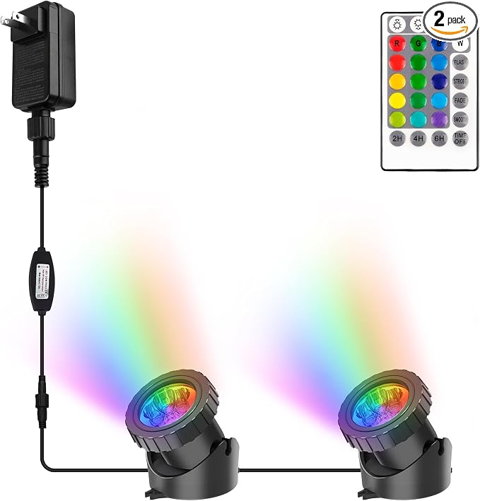 RGB Pond Lights with Timer, LED Underwater Submersible Colorful Landscape by CREPOW