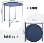 Garden 4 you End Table 2 PCS Metal Side Table Dark Blue Round Folding Tray Cyan - Image 3