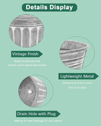 vensovo 9 Inches Silver Metal Rustic Plant Pots - Image 3