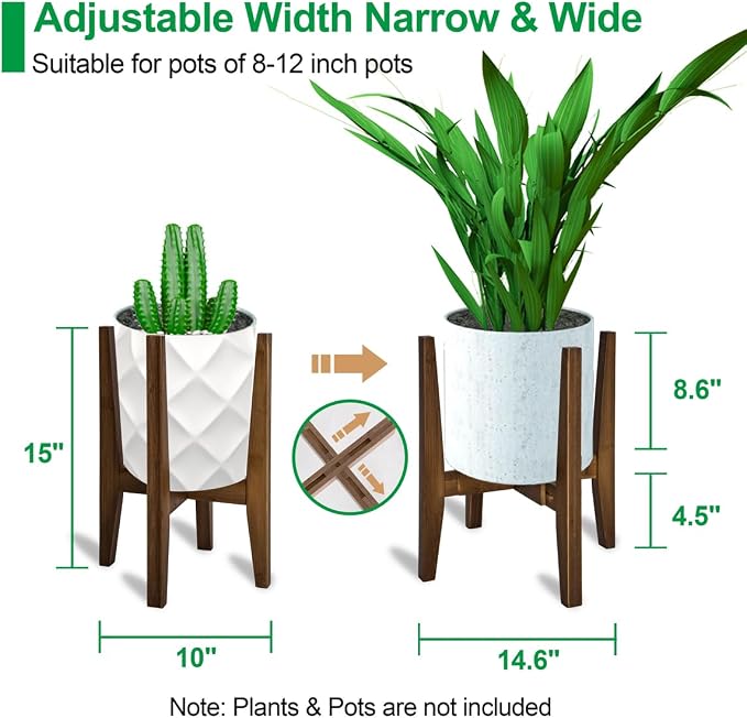 OERGKE 2 PACK Adjustable Plant Stand Indoor, Bamboo Mid Century Modern Plants - Image 3