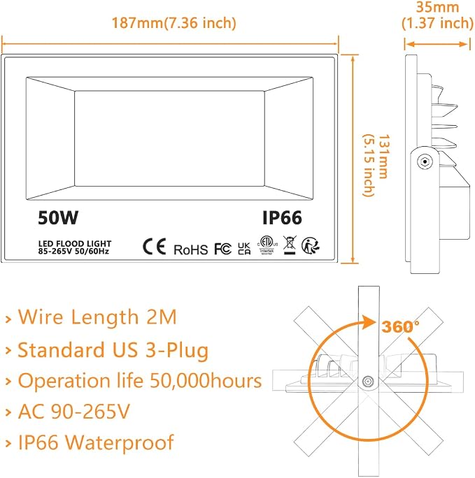 MELPO Led Flood Light 500W Equivalent, RGBW Led Outdoor Lights Colored - Image 6