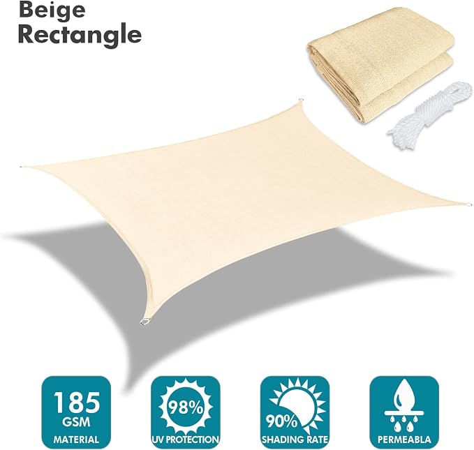 KANAGAWA 7'X7' Cream Custom Size Sun Shade Sail Square UV Block Canopy Cover - Image 2