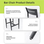 Modern Outdoor Bar Stools Set of 2 Aluminum Tall Patio Chairs - Image 5