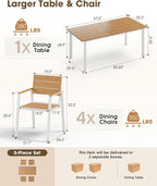 Outdoor Patio Dining Set, Aluminum & HDPS 5 Piece Outdoor Table and Chairs Set - Image 6
