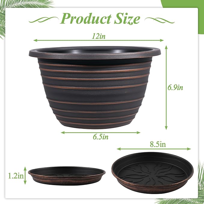 12 Inch Plastic-Flower Pot-for-Indoor Plants, 3 Pack Large planters - Image 2