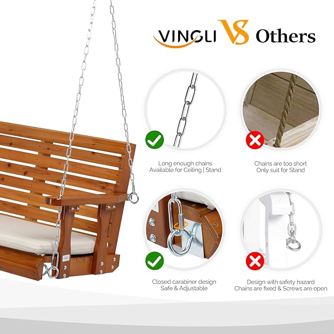VINGLI 5 FT Outdoor Porch Swing - Image 4