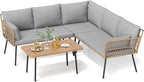 DWVO 4-Piece Outdoor Sectional Sofa Set, All-Weather Wicker L-Shaped 5-Seater - Image 7