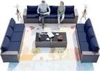 ALAULM 12 Pieces Outdoor Patio Furniture Set Sectional Sofa Sets Brown PE - Image 6