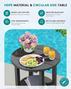 SERWALL Round Outdoor Side Table Set of 2, HDPE Small Adirondack Double End - Image 4