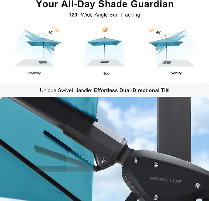PURPLE LEAF 10 Feet Patio Umbrella Outdoor Cantilever Solar Powered LED Swivel - Image 2