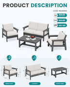 SERWALL HDPE Outdoor Furniture Set 4, All Weather Wood-Like Outdoor Sofa - Image 3