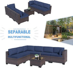 Kullavik 7 Pieces Outdoor Patio Furniture Set PE Wicker Rattan Sectional Sofa - Image 4