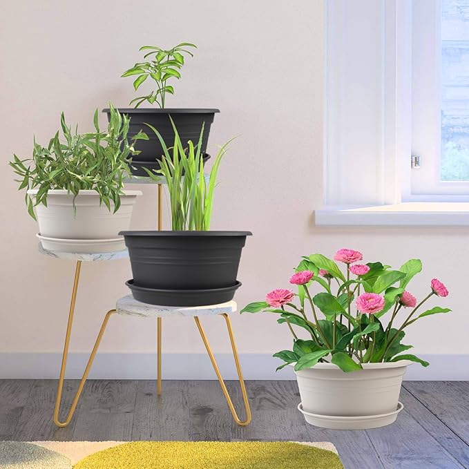 Large 4 Pack 13 inch Plant Pots, Round Plastic Pots - Image 4