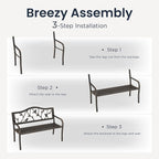 PHI VILLA Outdoor Garden Park Bench Patio 50" Metal Bench, Steel Frame Bench - Image 6