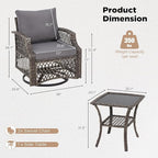 HOMREST 3 Piece Outdoor Swivel Chair Set, Wicker Patio Bistro Set - Image 2