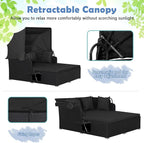 Moccha Outdoor Daybed with Retractable Canopy, Wicker Cabana with 2 Side Tables - Image 3