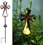 VCUTEKA Solar Garden Lights Cemetery Metal Flower Decor Colorful Solar Pathway - Image 2