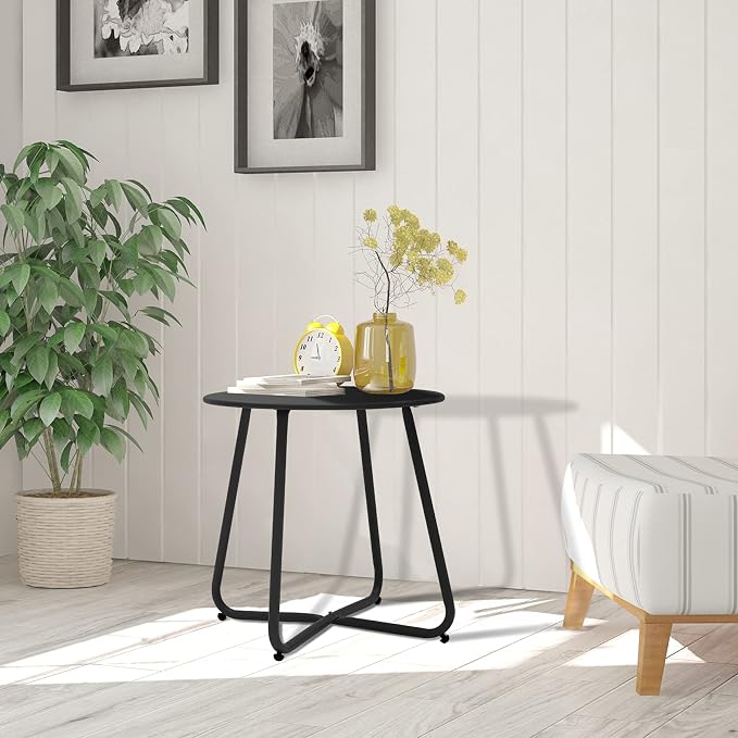 Outdoor Table Small Patio Side Table, Round Metal Side Table, Weatherproof - Image 8