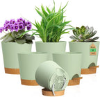 4 inch Self Watering Pots for Indoor Outdoor Plants, 6 Pack Plastic Flower by WSMKSZ