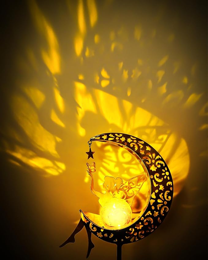 Solar Garden Statues Outdoor Decor, Fairy Moon Figurine Light Stake, - Image 4