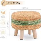 Handwoven Round Ottoman, Natural Water Hyacinth Outdoor Patio Pouf Seagrass Low - Image 3