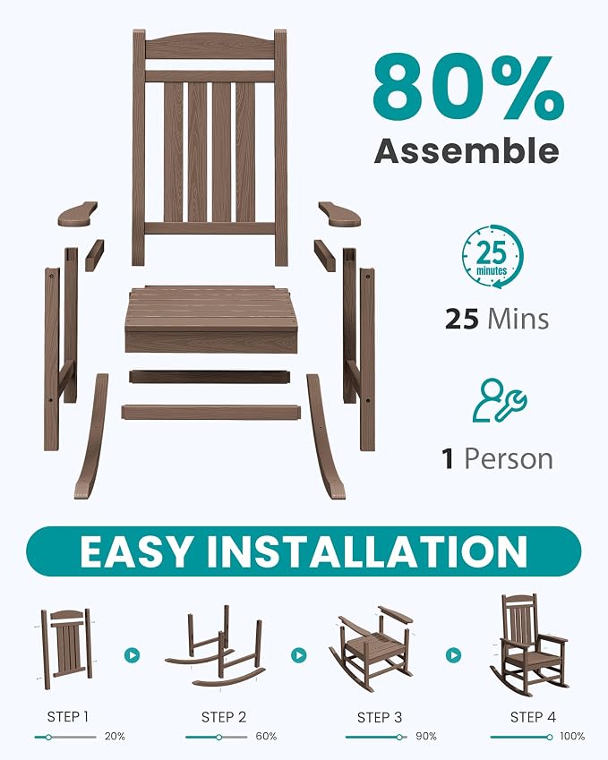 SERWALL HDPE Outdoor Rocking Chair Set of 4, Patio Rocking Chairs, All-Weather - Image 8