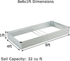 8x4x1ft Galvanized Raised Garden Bed, Outdoor Planter Box Metal Patio Kit - Image 2
