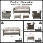 Belord Wicker Patio Furniture 5 Piece Outdoor Sofa Set, Oversize Outdoor Dining - Image 2