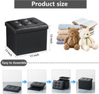 AmasSmile Storage Ottoman Folding Foot Rest Stool, Leather Footstool Bench - Image 3